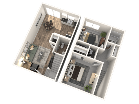Floor plan for 2 beds, 1.5 baths, 960 sqft